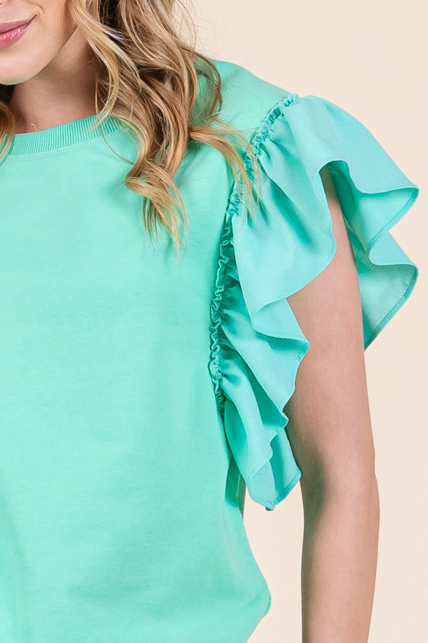 Mint Ruffle Detail Top