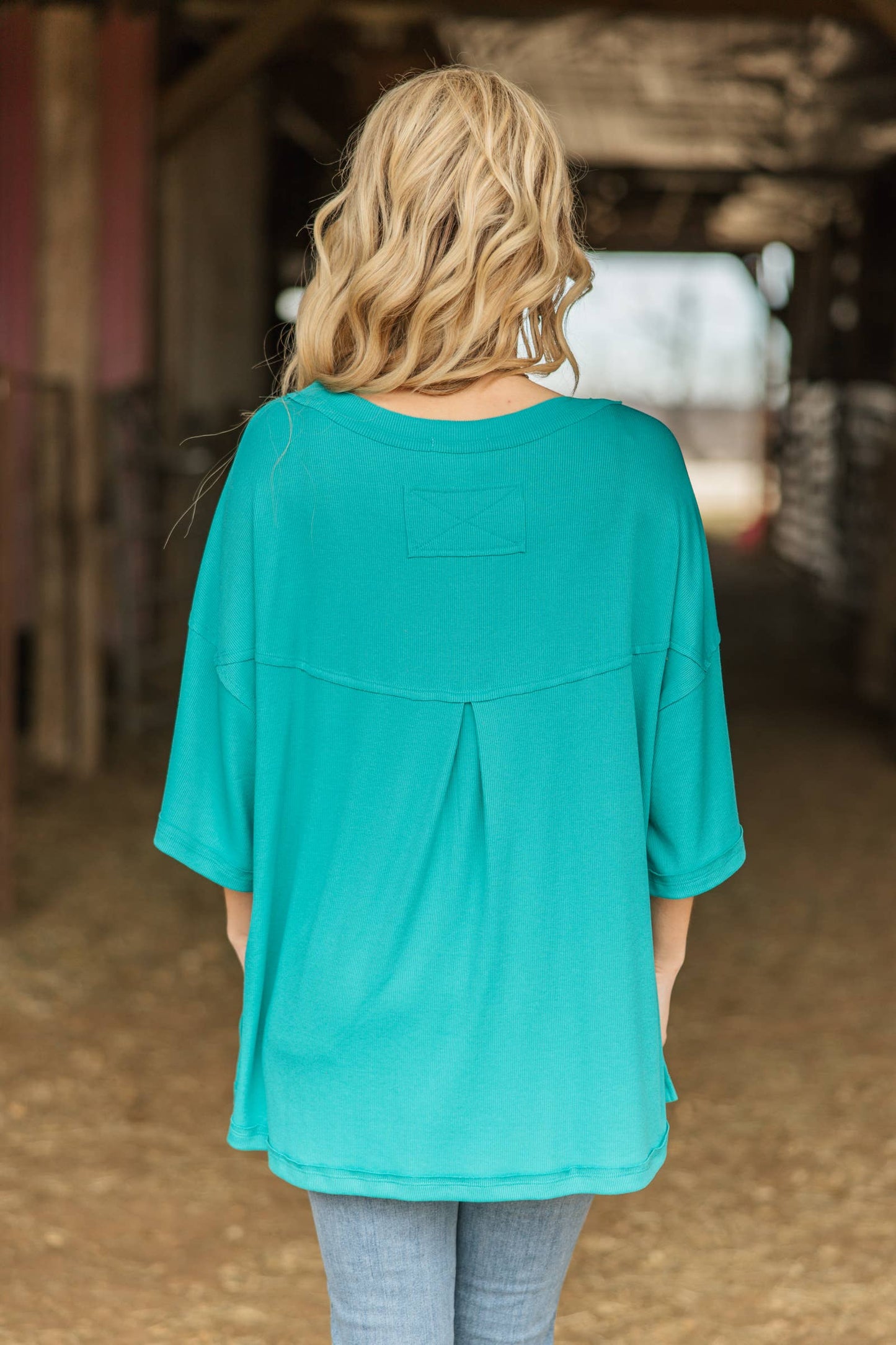 Mint Ribbed Relaxed Boyfriend Shirt w/ Pocket Detail