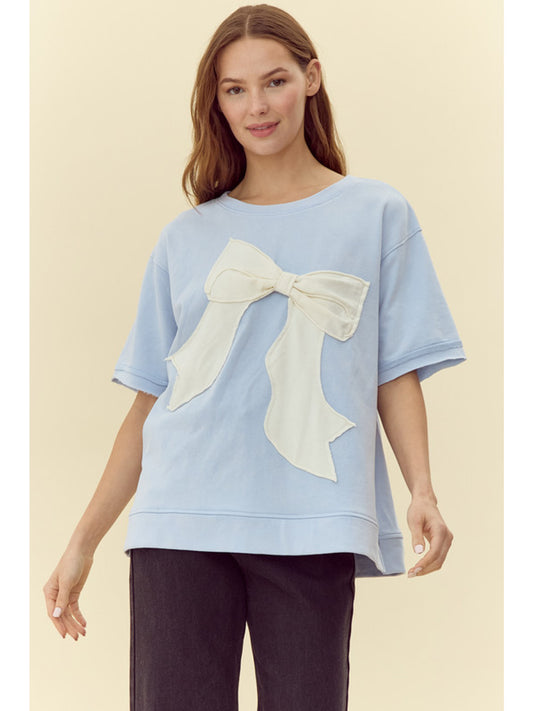 Blue Bow Patched Top