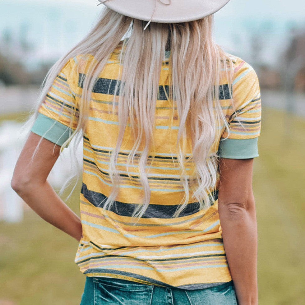 Yellow Multicolor Stripes Soft Tee