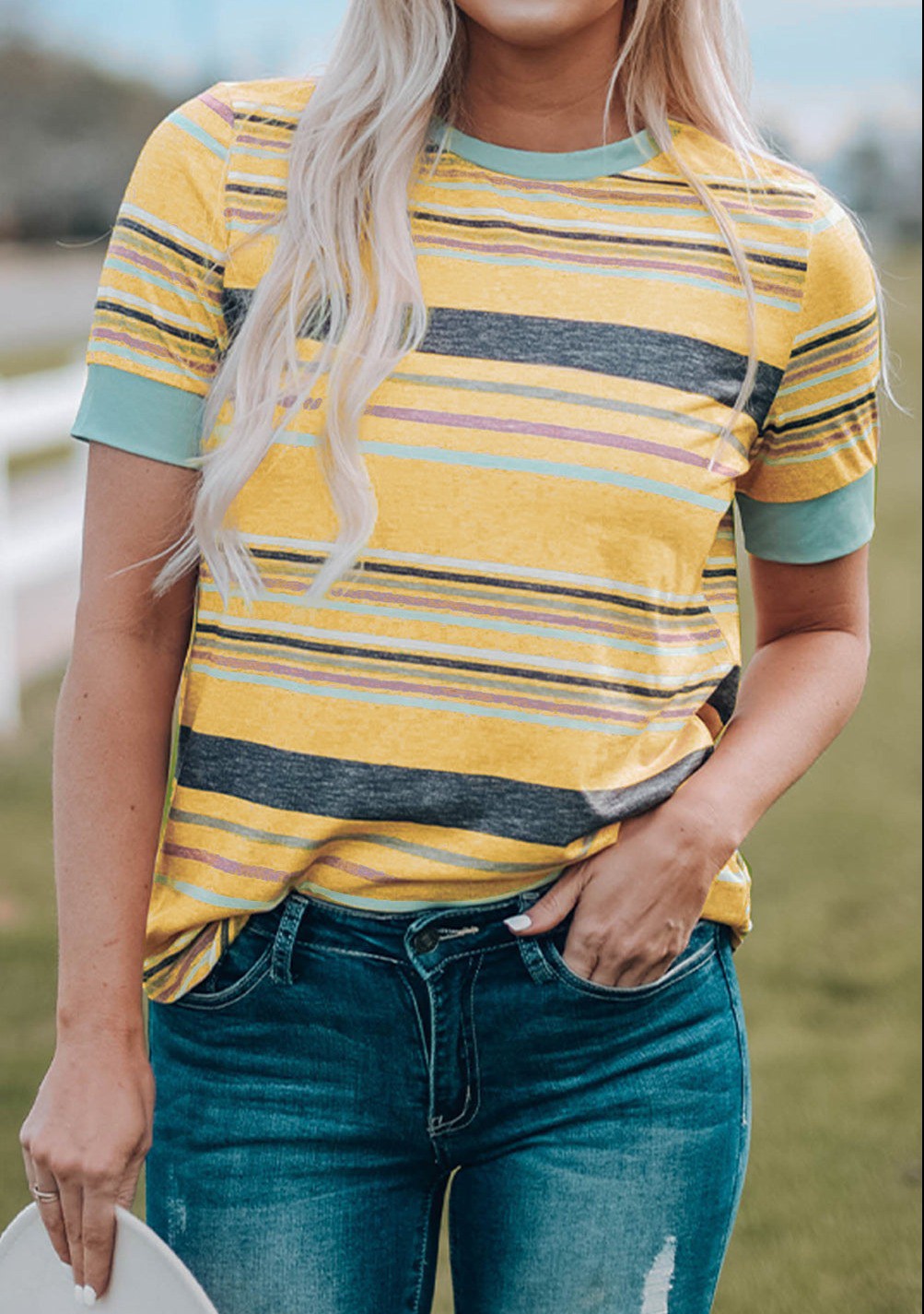 Yellow Multicolor Stripes Soft Tee