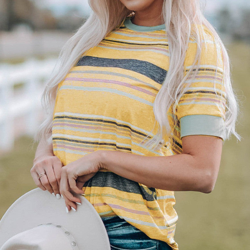 Yellow Multicolor Stripes Soft Tee