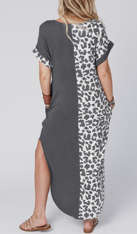 Grey Colorblock Leopard Maxi Dress