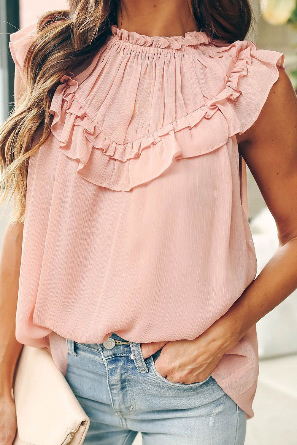 Apricot Ruffled Chiffon Flowy Blouse