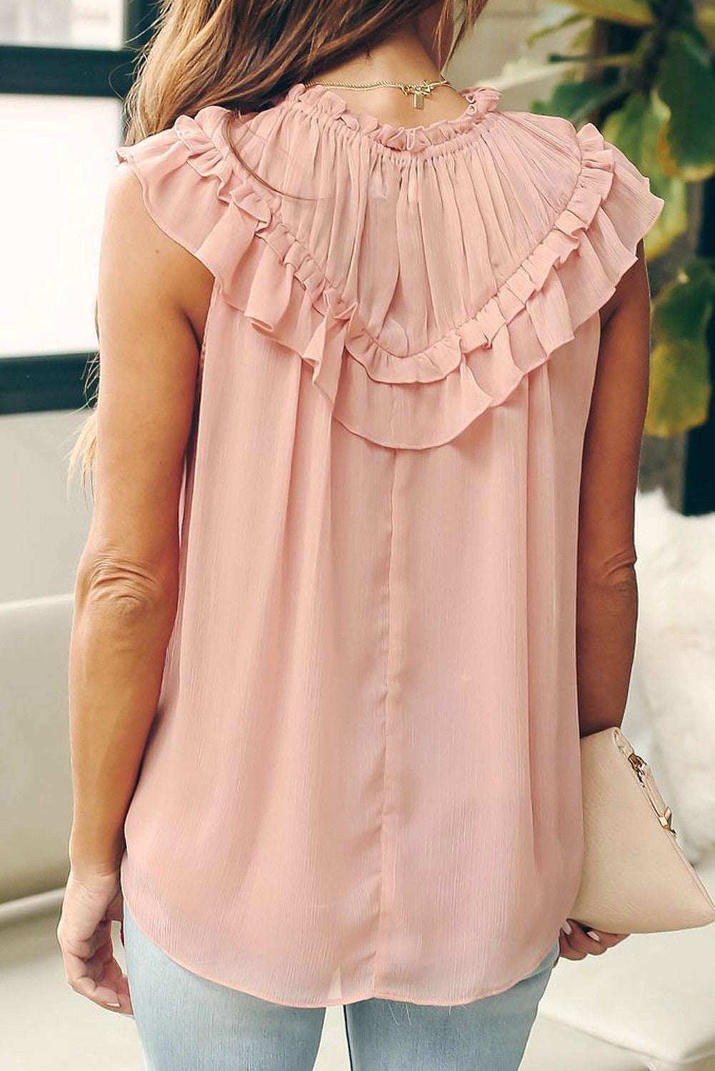 Apricot Ruffled Chiffon Flowy Blouse