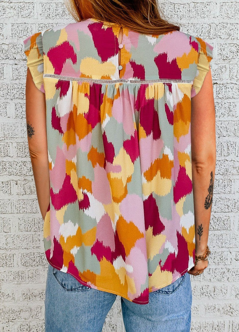 Multicolor Abstract Ruffled Top