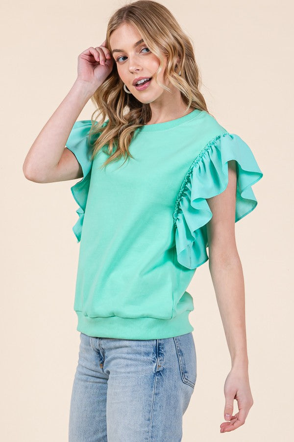 Mint Ruffle Detail Top