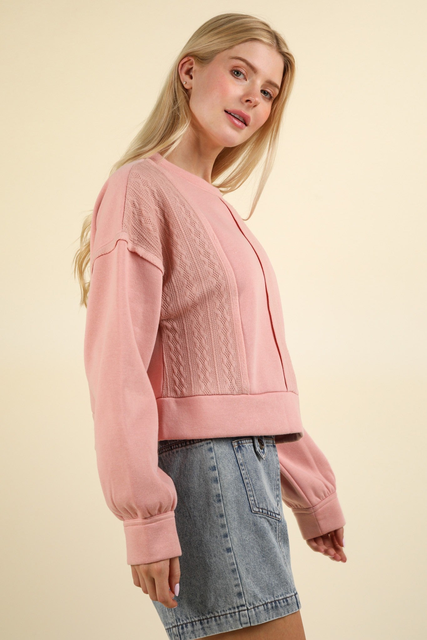 Blush Cable Contrast Crop Top