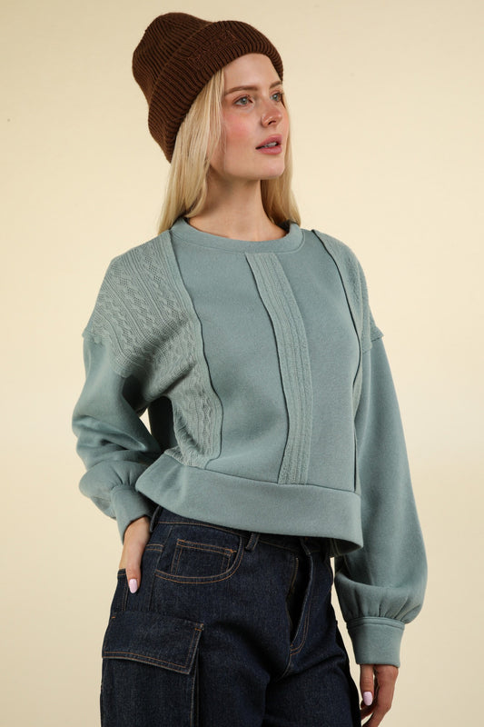 Sage Cable Contrast Crop Top