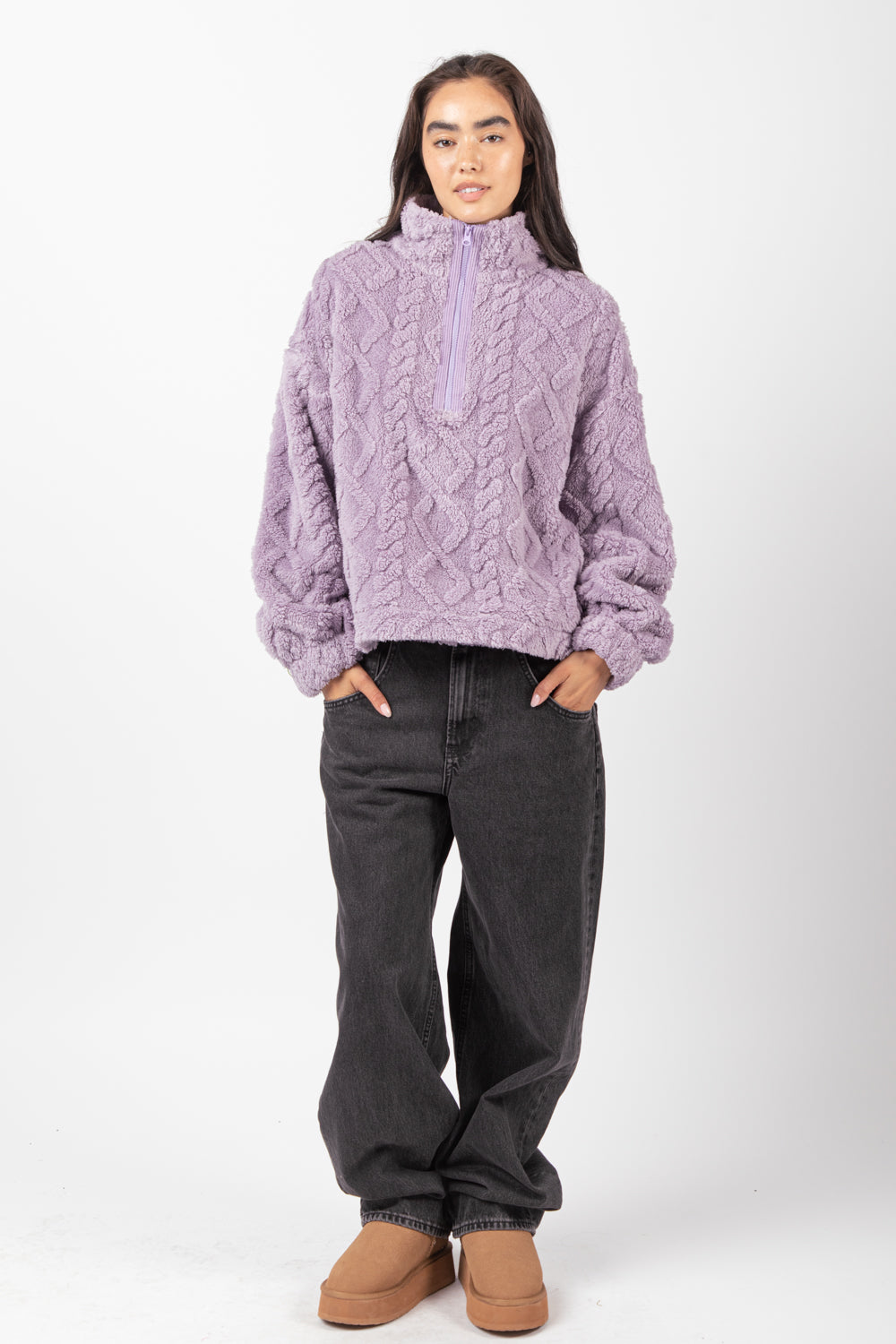 Lavender Fleece Henley Top