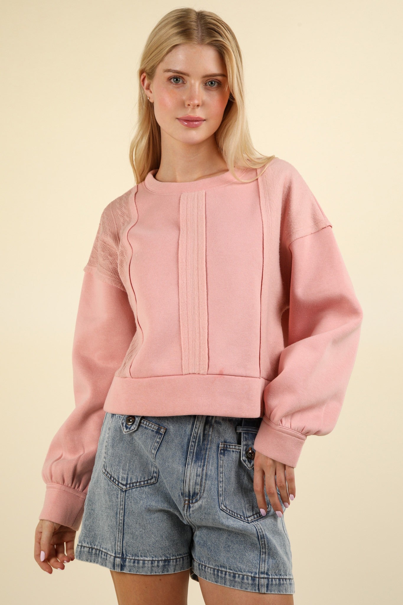 Blush Cable Contrast Crop Top