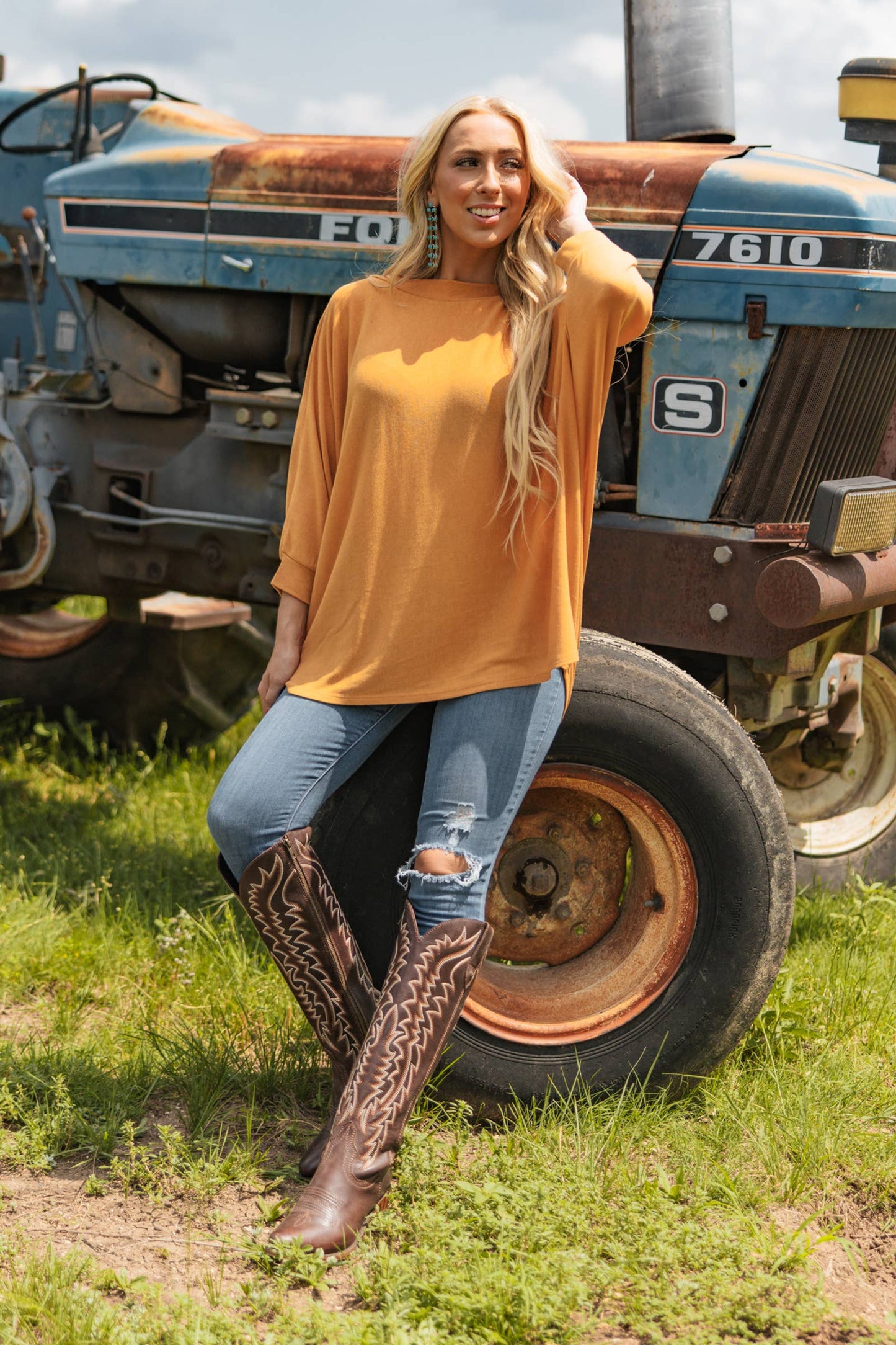 Marigold Relaxed Dolman Sleeve Hacci Top
