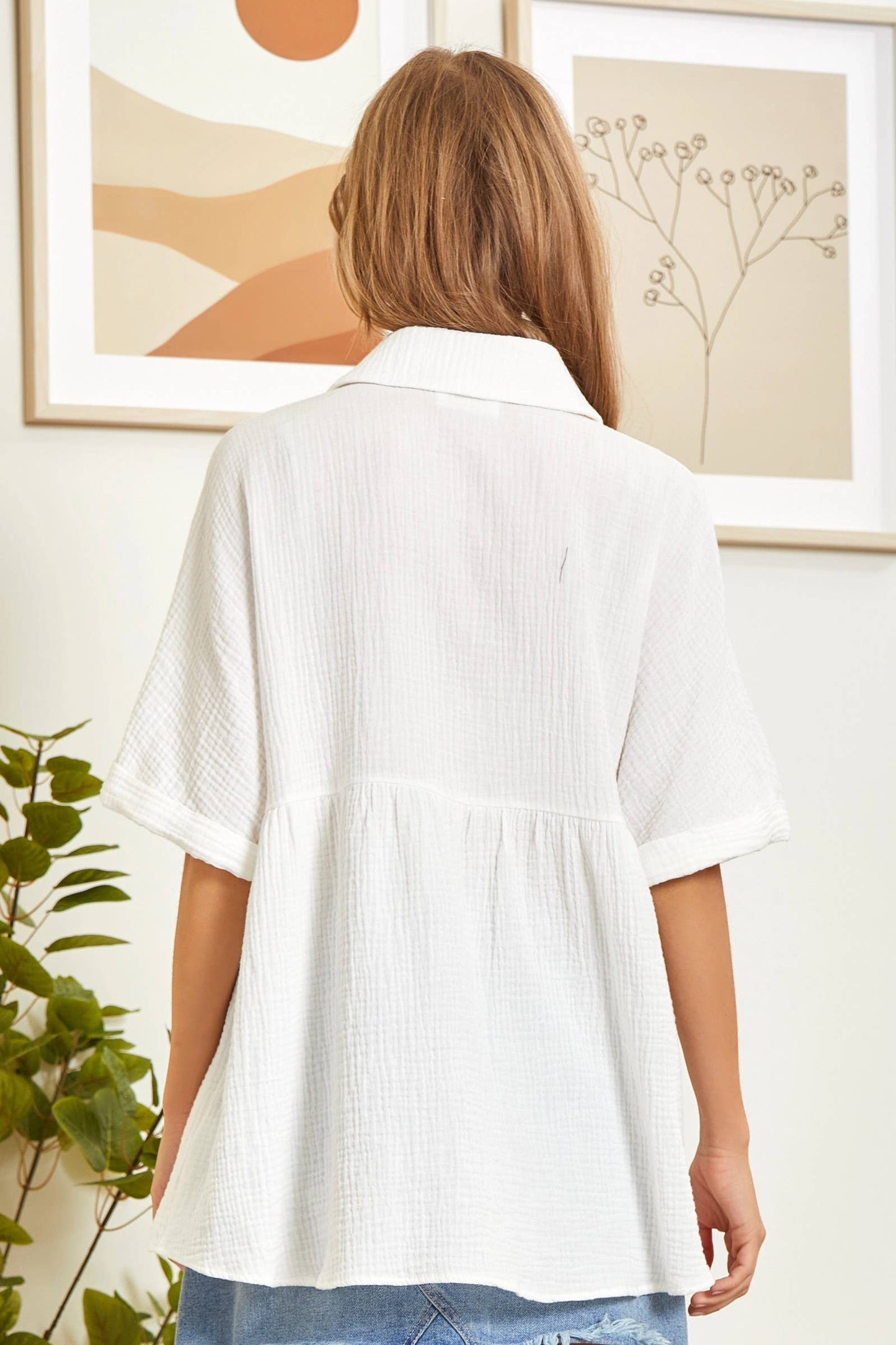 Taupe Button Down Baby Doll Top With Dolman Sleeves