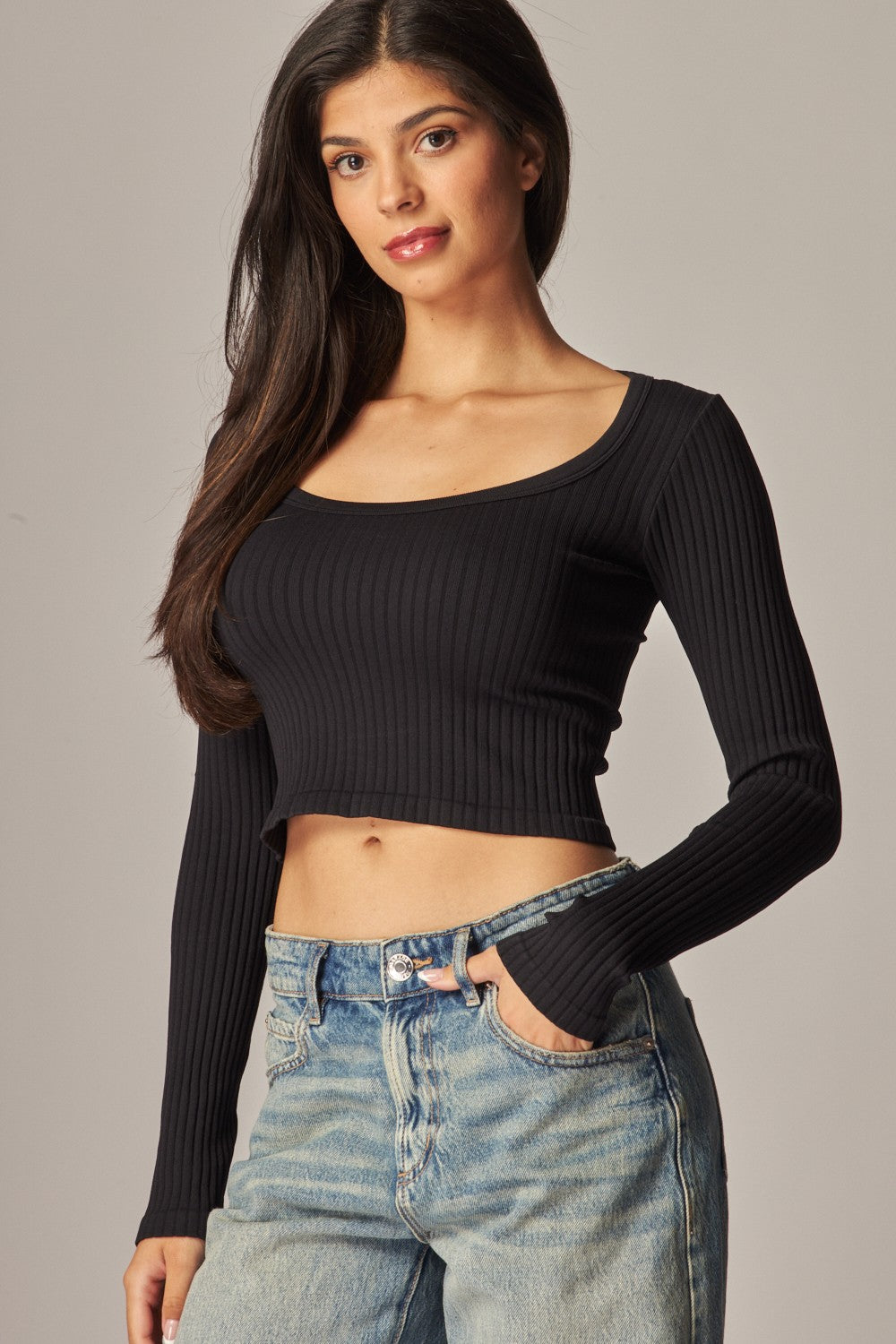 Olive Long Sleeved Ribbed Crop Top