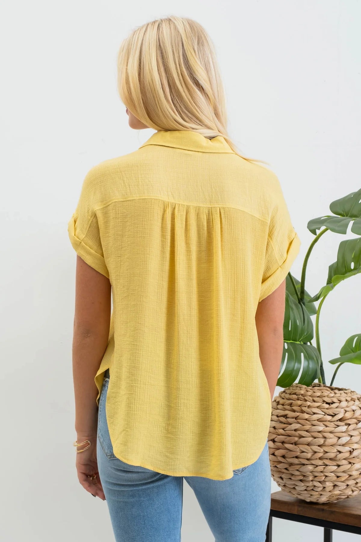 Dusty Yellow Mid Button Top