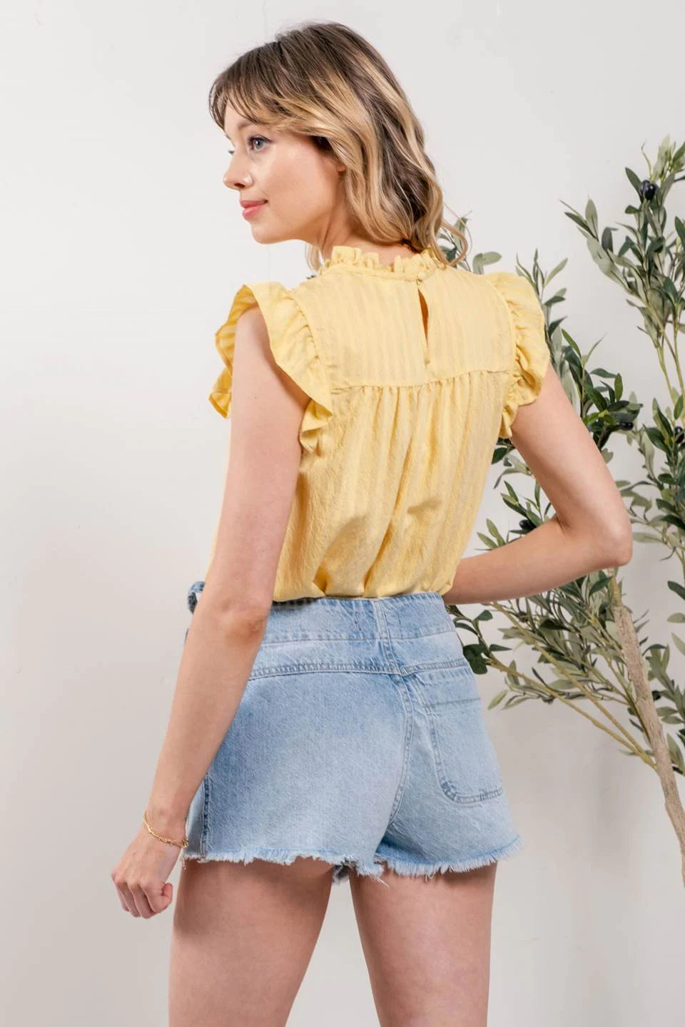 Dusty Yellow Floral Embroidery Top