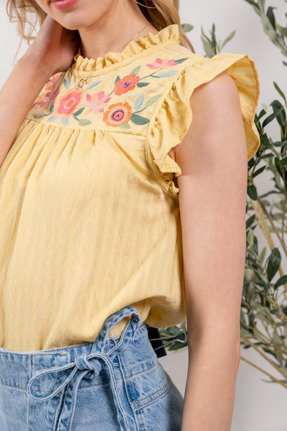 Dusty Yellow Floral Embroidery Top