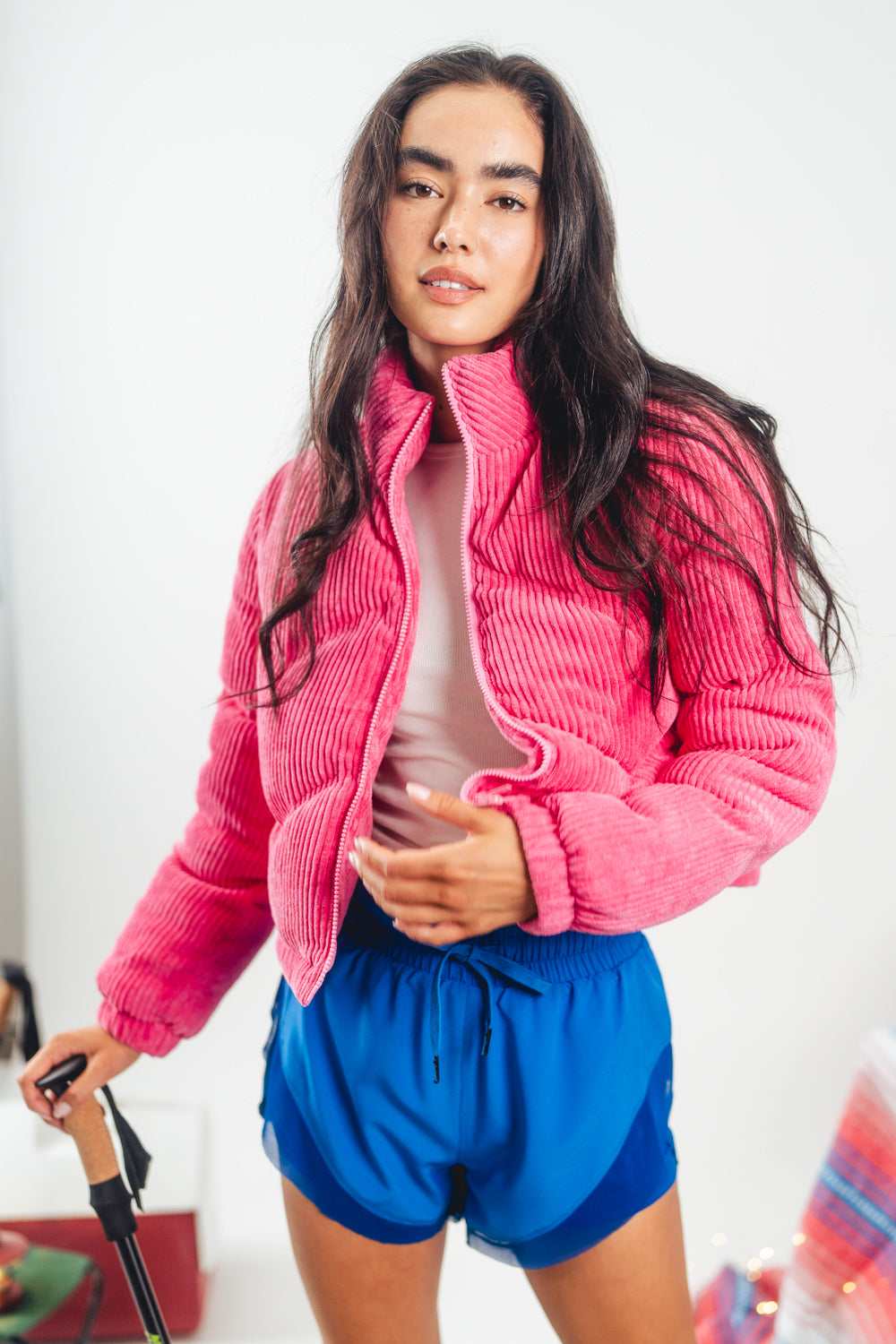 Pink Corduroy Puffer Jacket