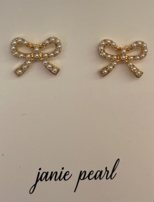 Dainty Pearl Bow Studs