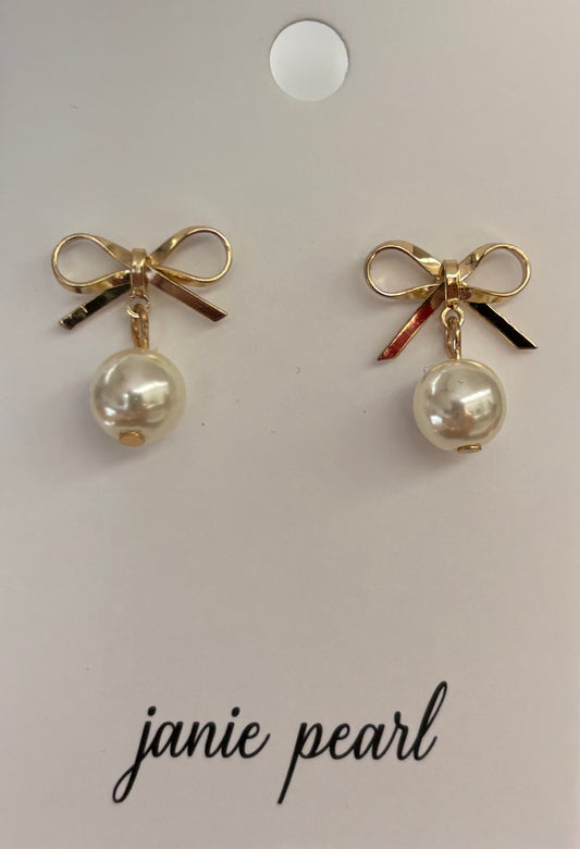 Dainty Bow and Pearl Studs