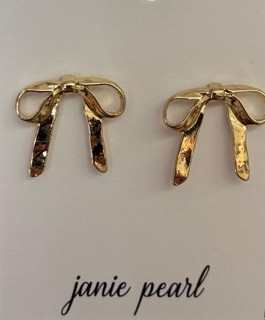 Gold Ribbon Bow Studs