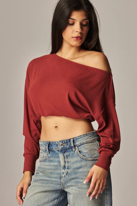 Wine Off Should Long Sleeve Crop Top