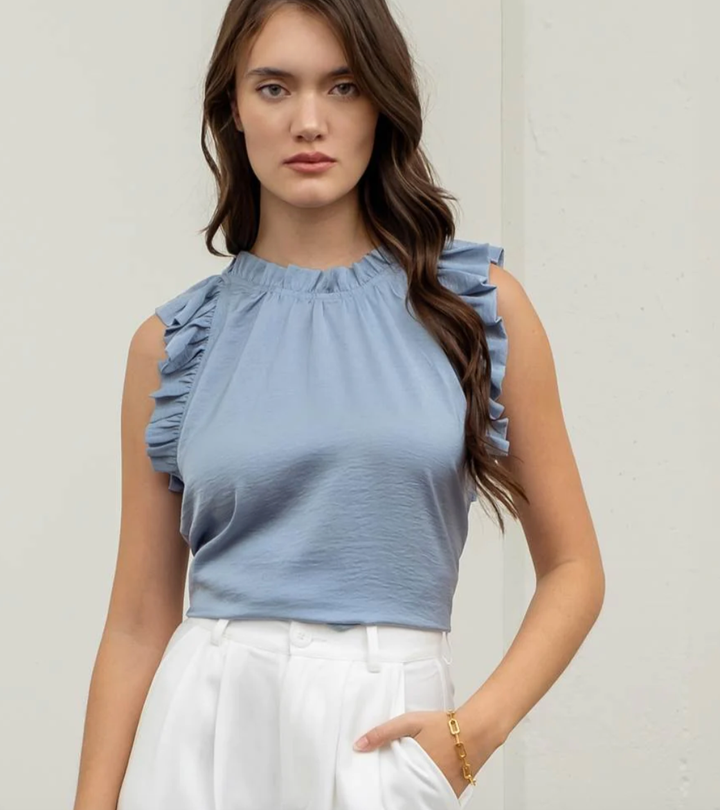 Royal Blue Sleeveless Ruffle Top