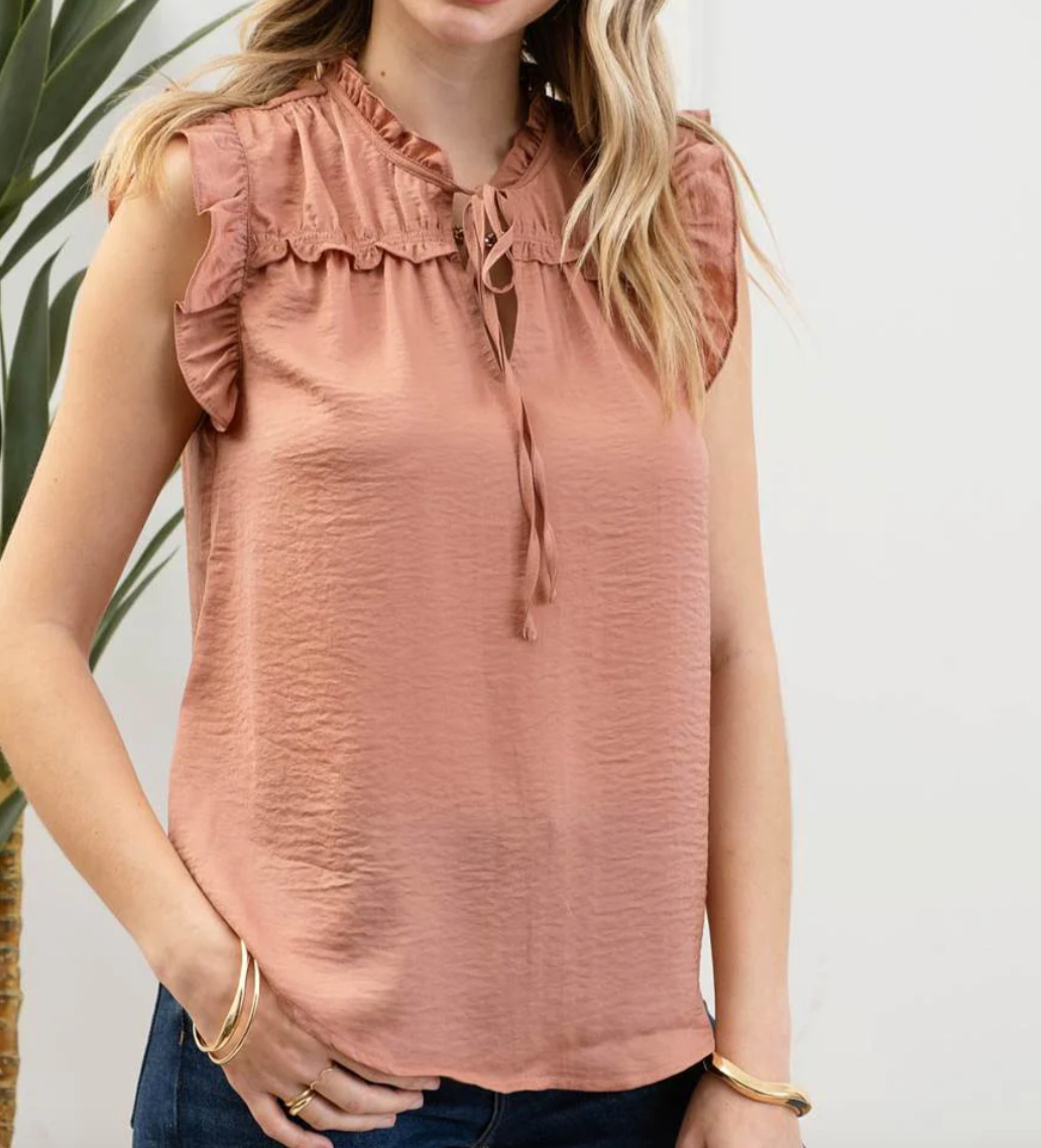 Sienna Ruffle Colored Sleeveless Top