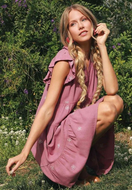 Rose Tiered Henley Dress