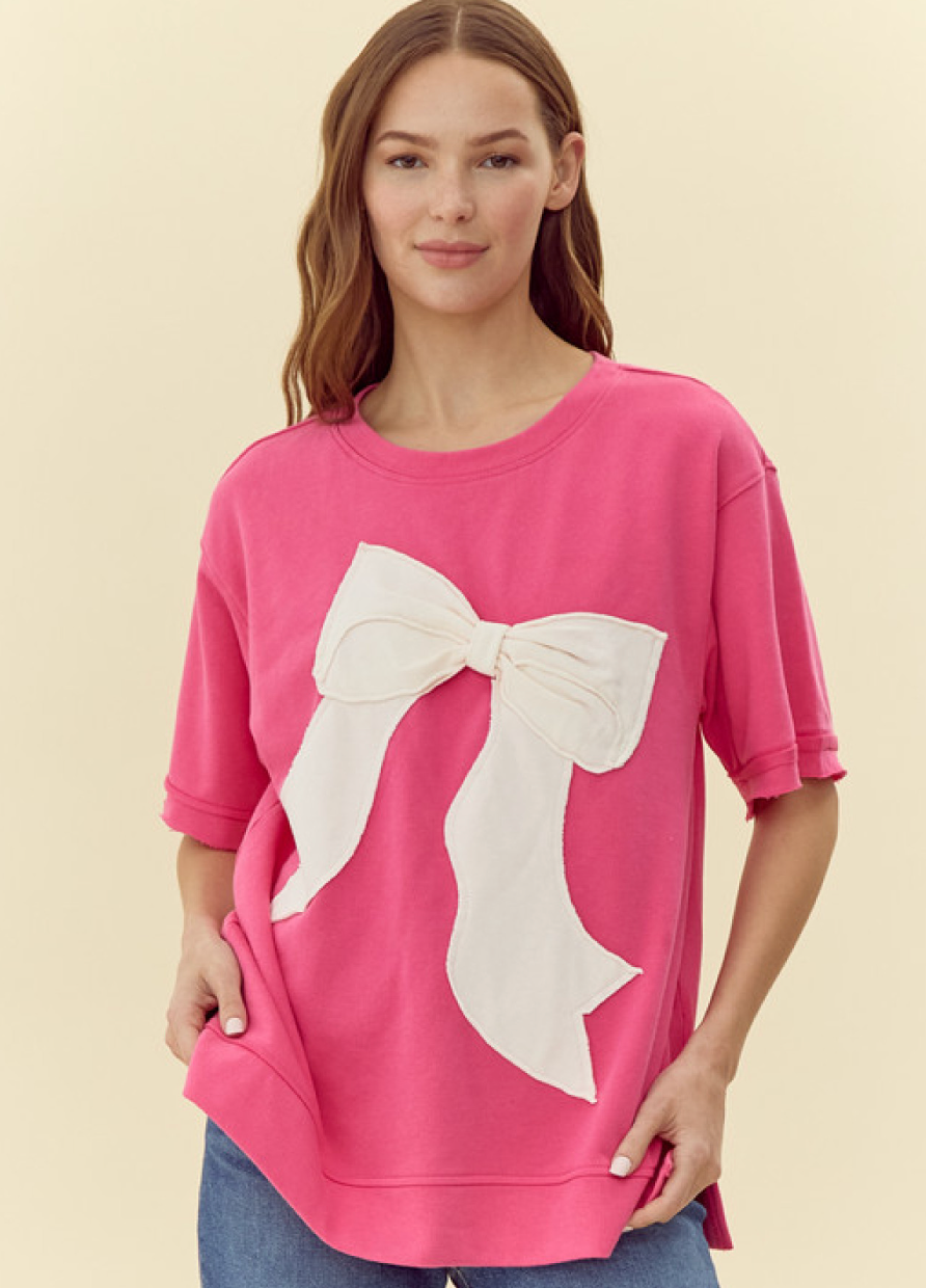 Pink Bow Patched Top