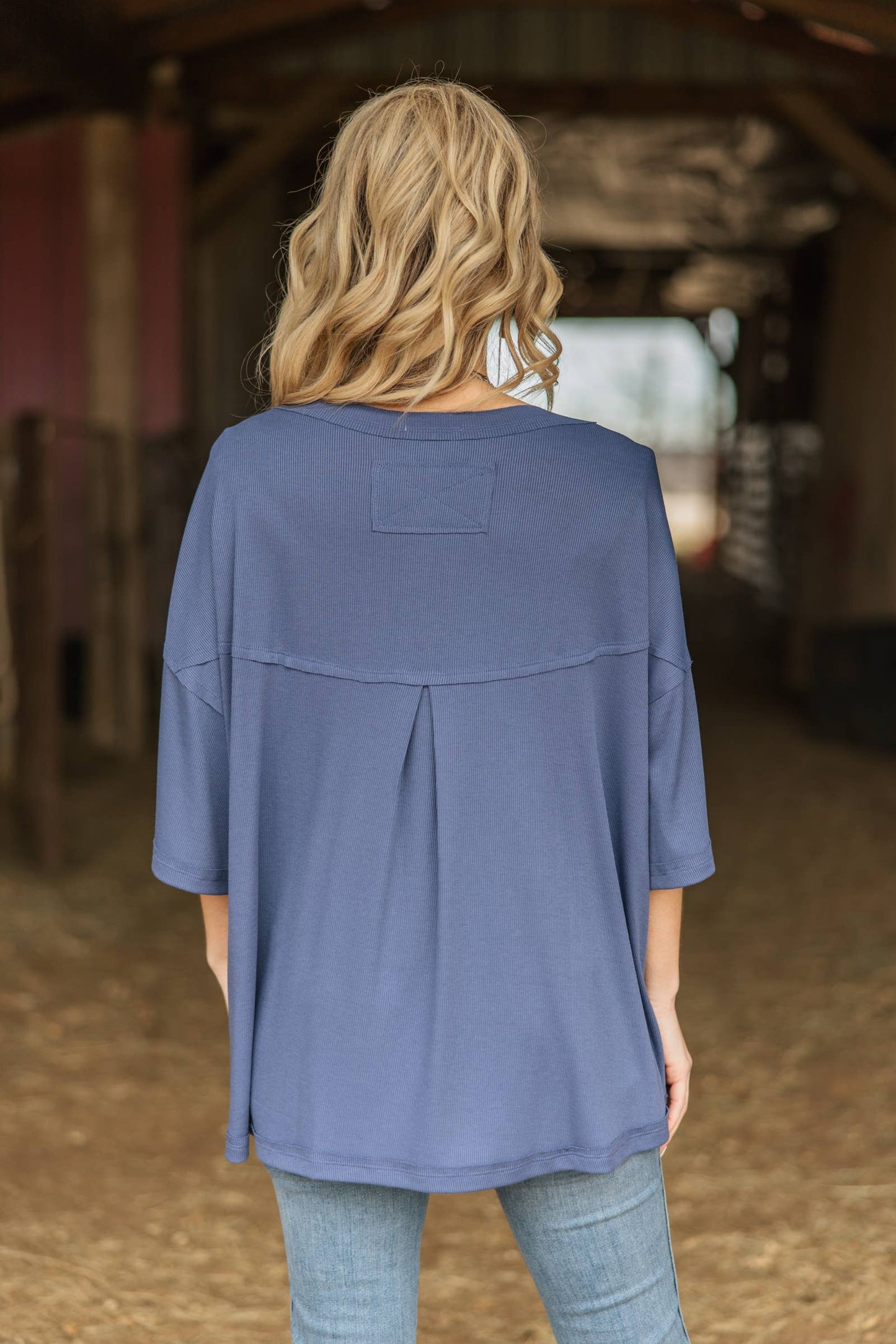 Mint Ribbed Relaxed Boyfriend Shirt w/ Pocket Detail