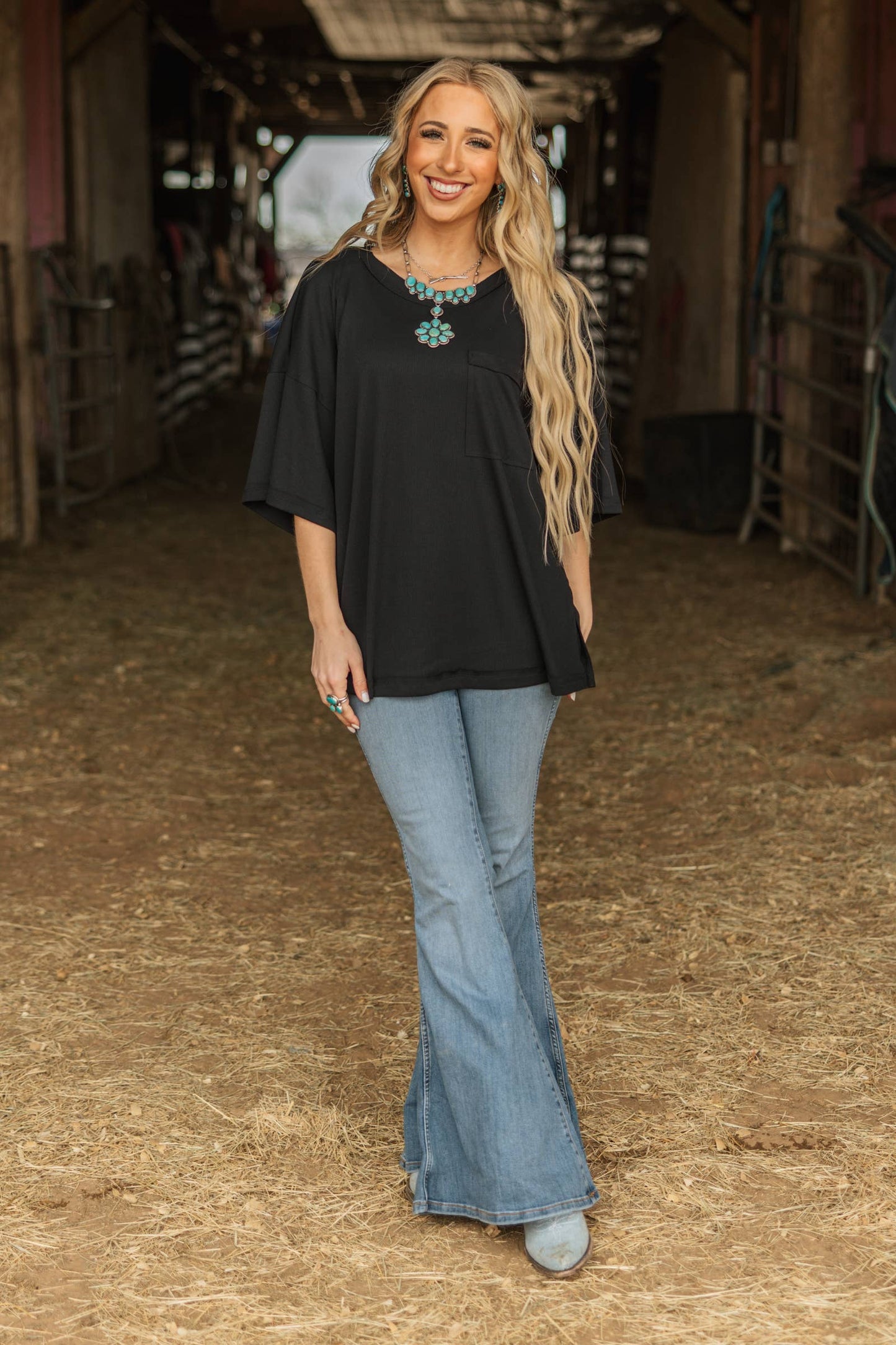 Mint Ribbed Relaxed Boyfriend Shirt w/ Pocket Detail