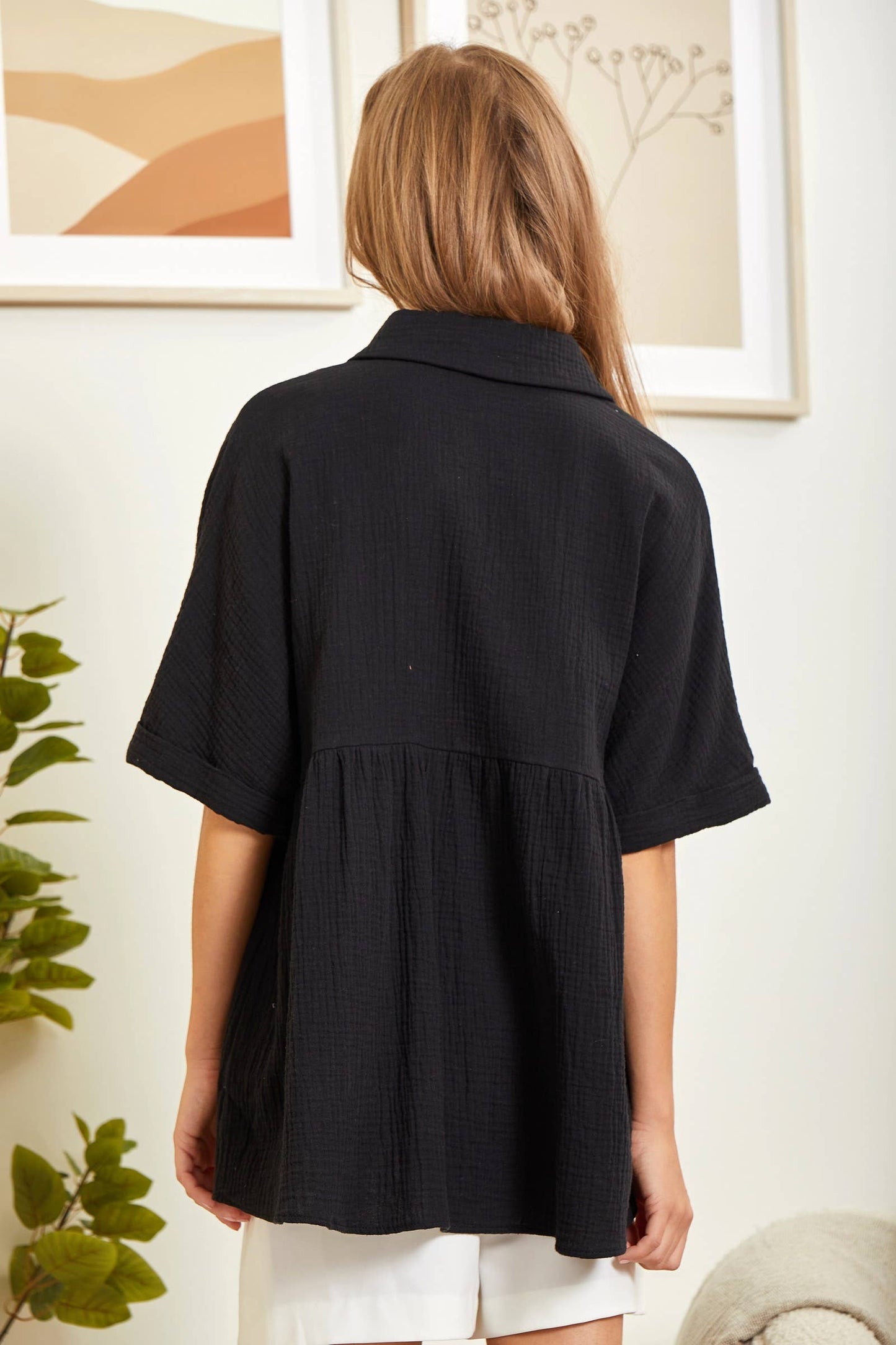 Taupe Button Down Baby Doll Top With Dolman Sleeves