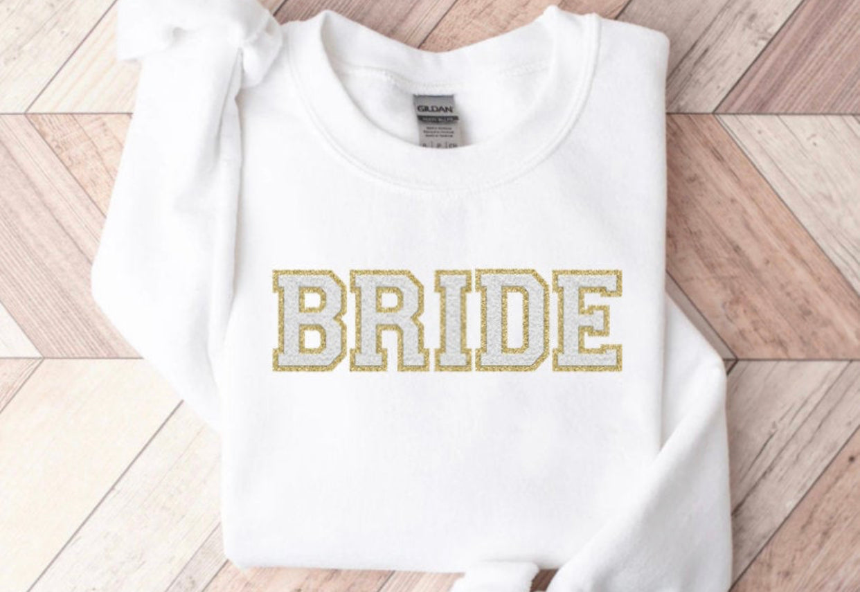 BRIDE sweat shirt w/chenille letters
