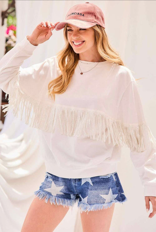 Back Stud Fringe Oversize Sweater Top